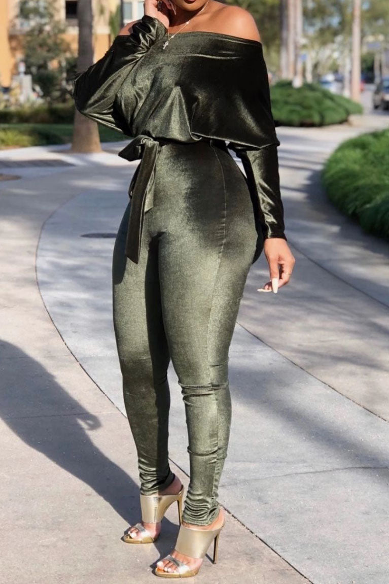 Velvet One Shoulder Jumpsuit Lavish Daily