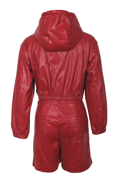 Faux Leather Hooded & Shorts Set Lavish Daily