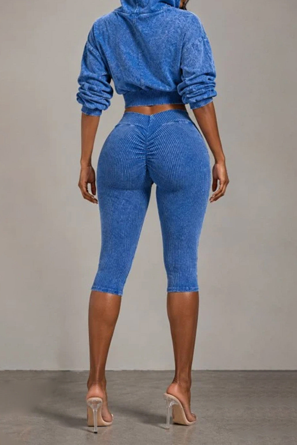 Washed Hoodie & Ribbed Capri Leggings Set Lavish Daily