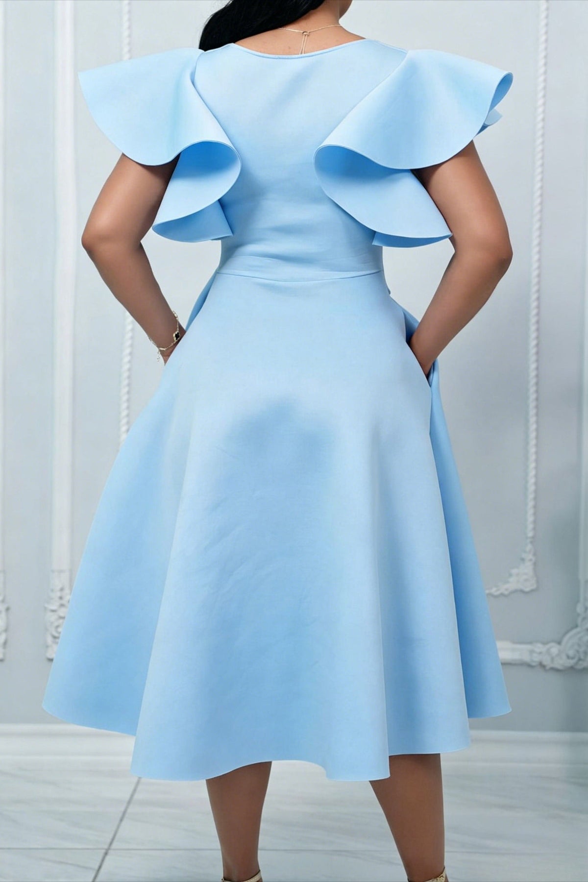 Elegant Ruffle Sleeve Belted Midi Dress Lavish Daily
