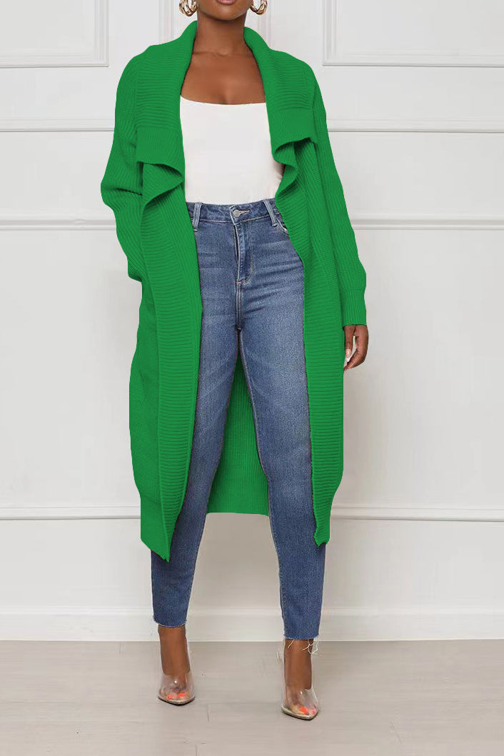 Solid Color Long Knit Cardigans Lavish Daily