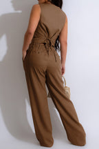 Linen Sleeveless Suit Set for Work Office Lavish Daily