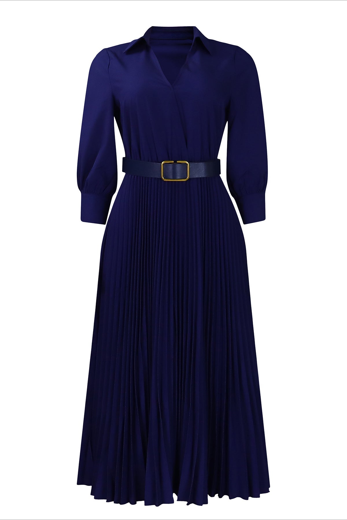 Solid Color Cinched Waist Pleated Long Dress Lavish Daily