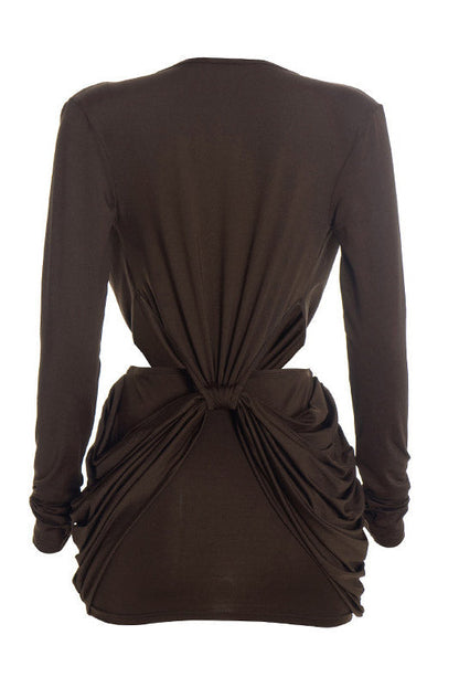 Twist-Front Cutout Long-Sleeve Mini Dress Lavish Daily