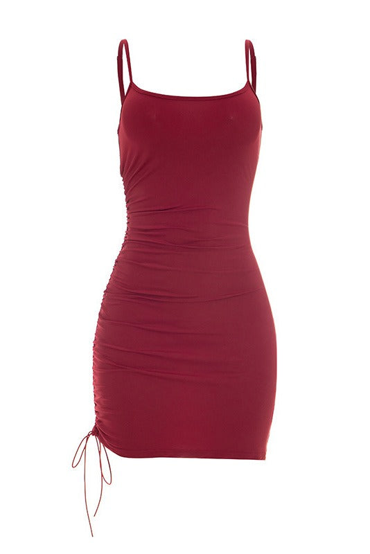 Ruched Drawstring Bodycon Mini Dress LavishDaily