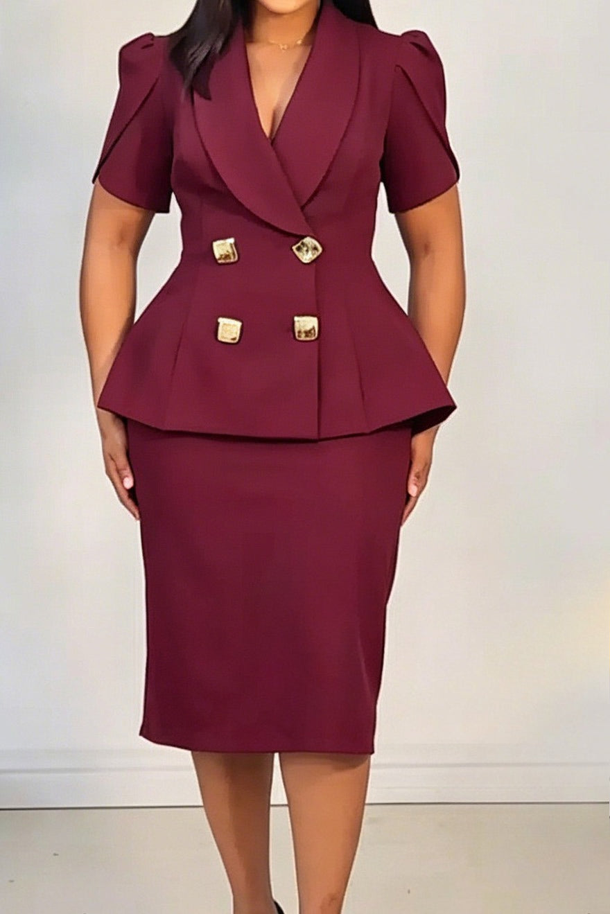Double-Breasted Peplum Blazer Set Lavish Daily