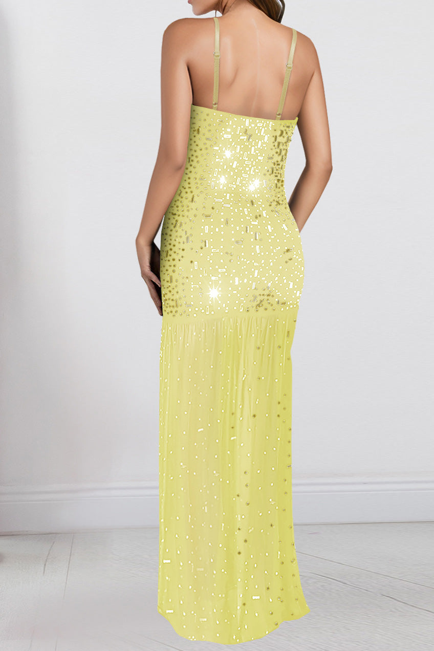 Rhinestone Strap Slit Bodycon Dress Lavish Daily