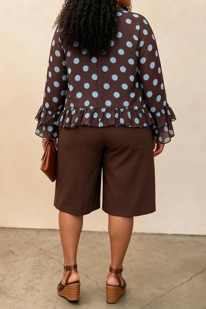 Plus Size Polka Dot Top & Capri Pants Set Lavish Daily