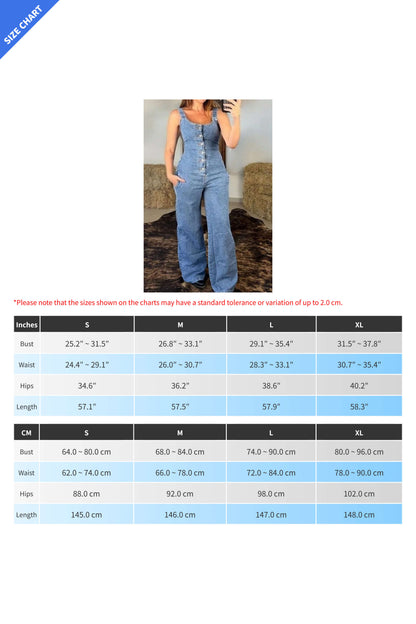Button-Front Wide Leg Denim Jumpsuit Lavish Daily