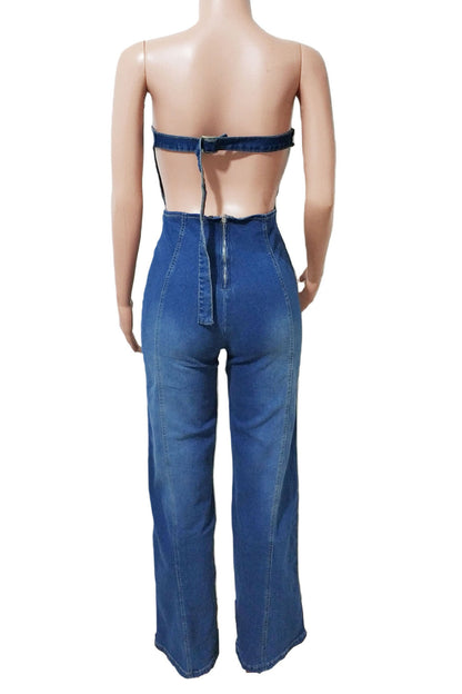 Strapless Backless Slim Denim Jumpsuit Lavish Daily