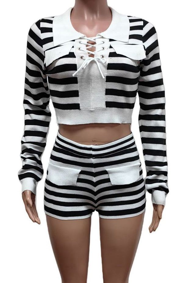 Striped Sweater Top & Shorts Set Lavish Daily