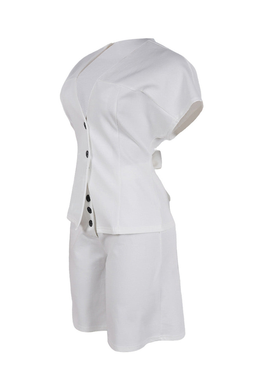 V-Neck Peplum Top & Wide Leg Culotte Set Lavish Daily