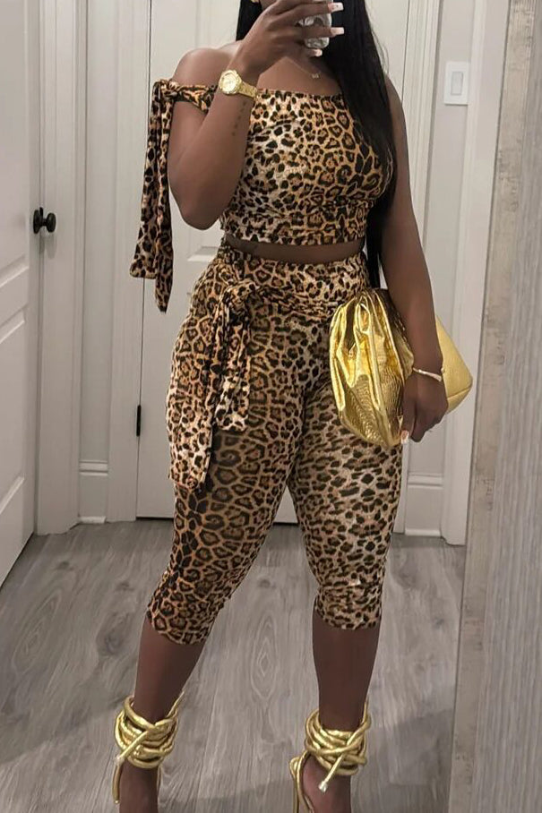 Leopard Top Cropped Pants Set Lavish Daily