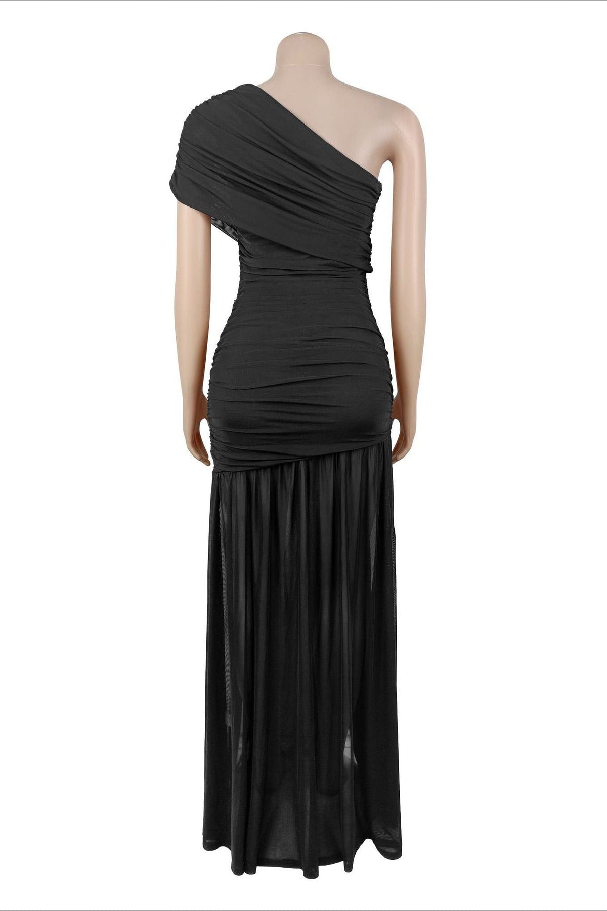 One Shoulder Ruched High Slit Maxi Dress Lavish Daily