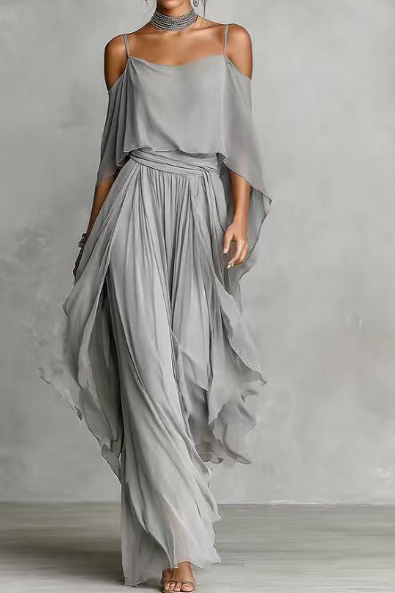 Draped Cold Shoulder Palazzo Pant Set Lavish Daily