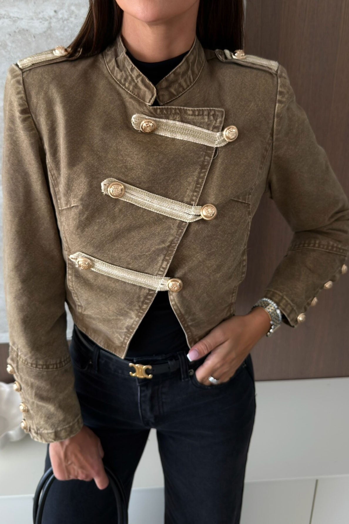 Cropped Military Jacket with Metal Button Detail Lavish Daily