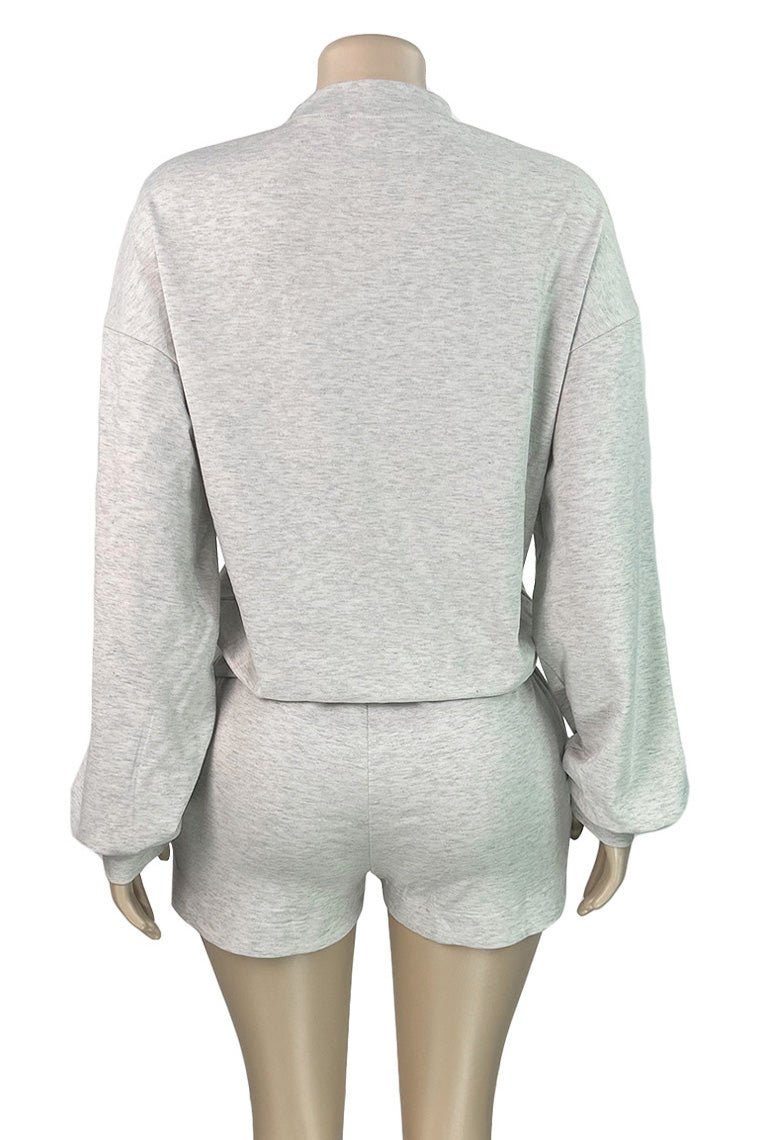 Crew Neck Sweatshirt & Drawstring Shorts Set Lavish Daily