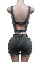 Denim Top & Cut Out Shorts Set Lavish Daily