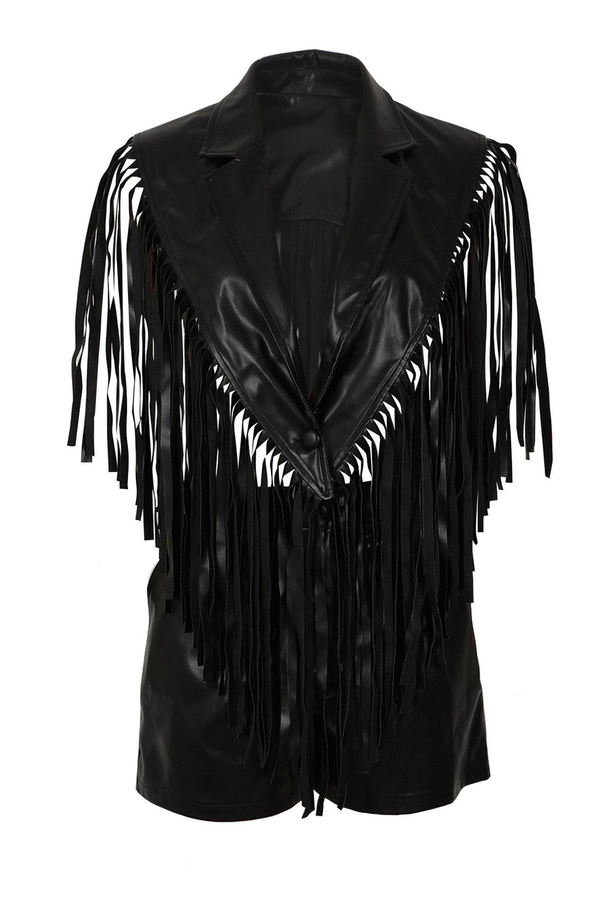 Fringed Faux-Leather Blazer & Shorts 2-Piece Set Lavish Daily