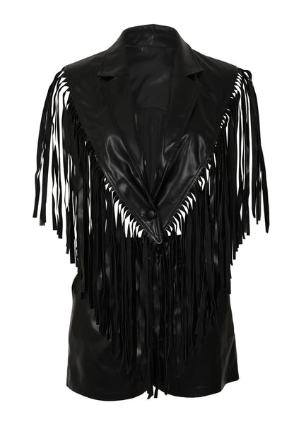 Fringed Faux-Leather Blazer & Shorts 2-Piece Set Lavish Daily