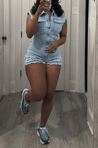 Fringe Denim Romper Lavish Daily