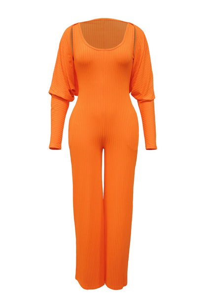 2-Piece Ribbed Knit Tank Jumpsuit & Cropped Top Set Lavish Daily