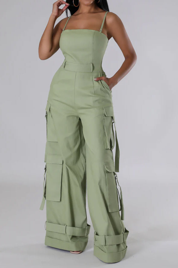 Spaghetti Strap Cargo Jumpsuit Lavish Daily