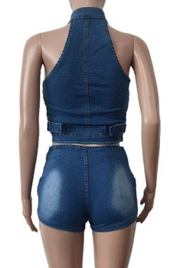 Stretch Denim Vest & Shorts Set Lavish Daily