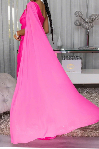 Embellished One-Shoulder Cape Gown Lavish Daily
