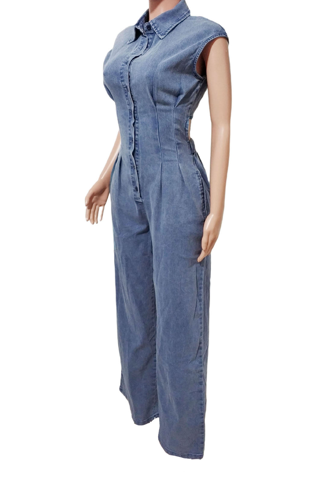 Back Cut Out Denim Jumpsuit Lavish Daily