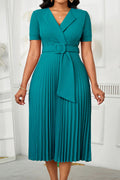 Plus Size V-Neck Pleated High Waist Elegant Dress Lavish Daily