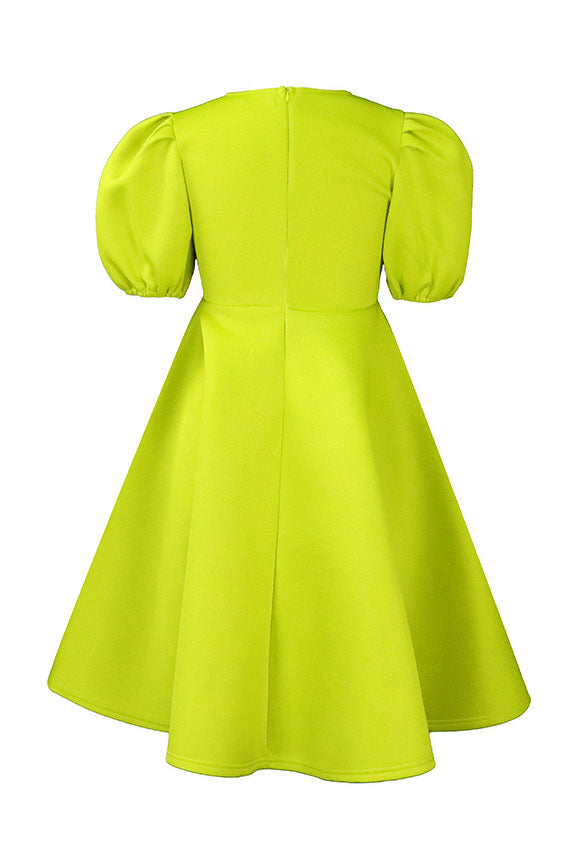 Round Neck Sleeve Slim Waist Swing A-Line Dress Lavish Daily