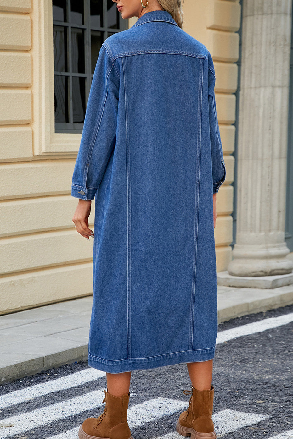 Blue Long Sleeve Denim Duster Jacket Lavish Daily