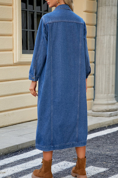 Blue Long Sleeve Denim Duster Jacket Lavish Daily