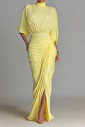 High Neck Half Sleeve Pleated Maxi Dress Lavish Daily