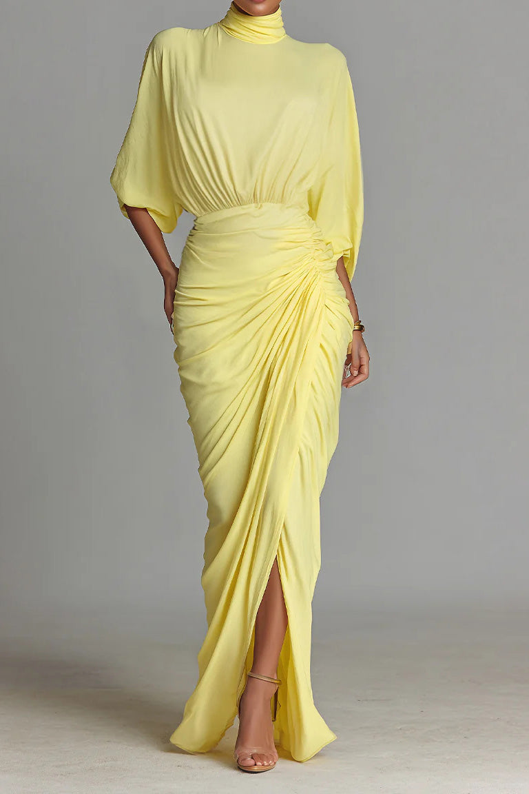High Neck Half Sleeve Pleated Maxi Dress Lavish Daily