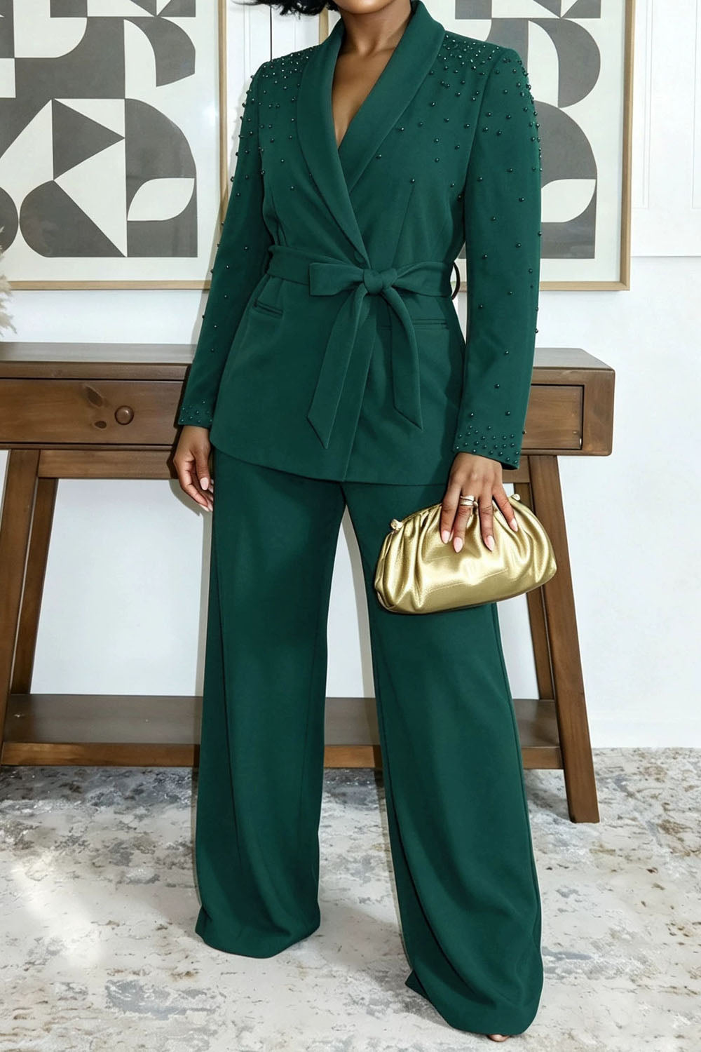 Pearl Embellished Wrap Suit Set Lavish Daily