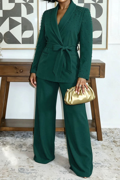 Pearl Embellished Wrap Suit Set Lavish Daily