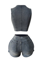 Stretch Denim Apron Shorts Set - Vest & Shorts Lavish Daily