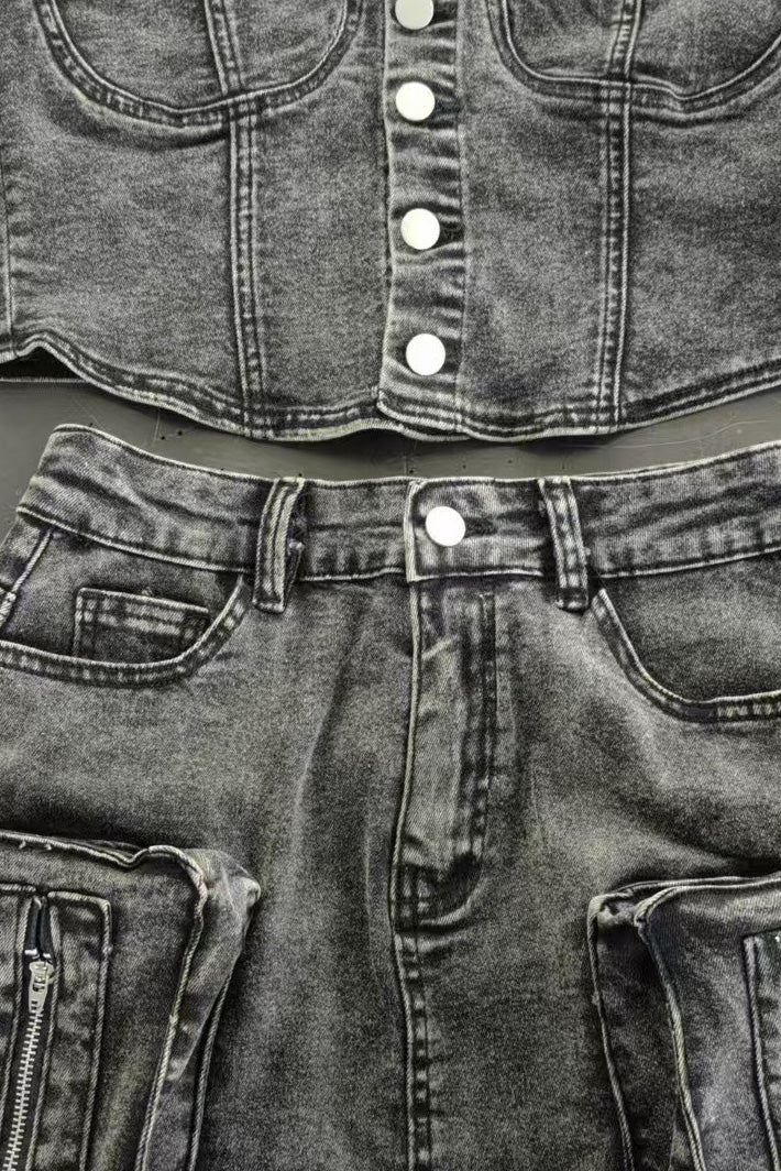 Denim Cargo Skirt Set Lavish Daily