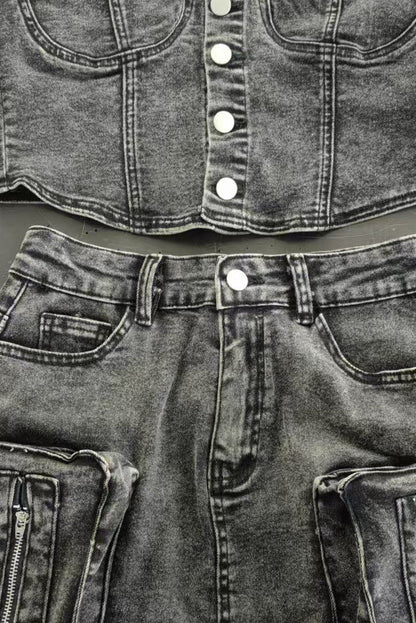 Denim Cargo Skirt Set Lavish Daily