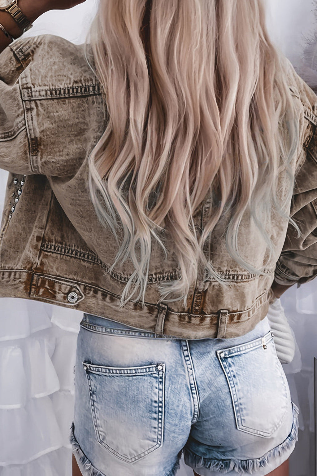 Rivet Studded Pocketed Denim Jacket Lavish Daily