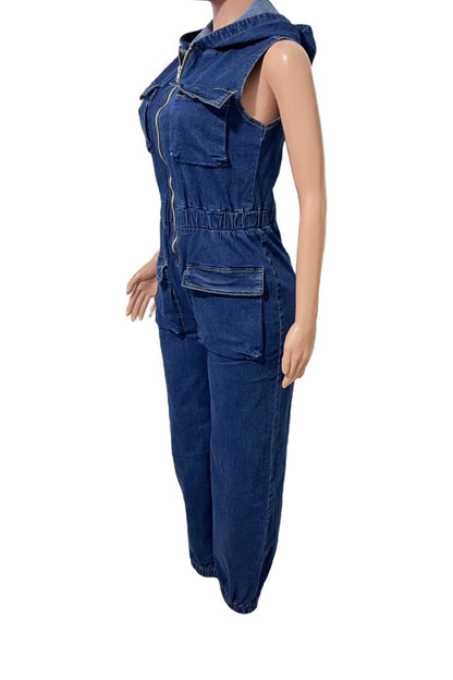 Sleeveless Hooded Denim Jumpsuit Lavish Daily
