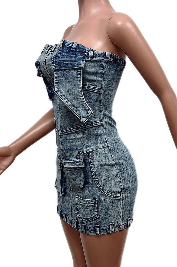 Denim Bustier Bodycon Dress Lavish Daily