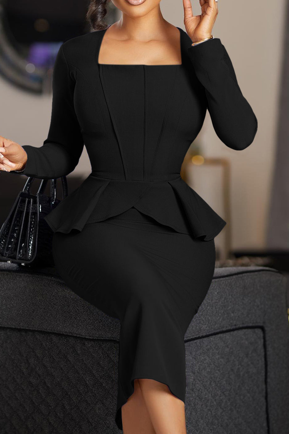 Structured Peplum Midi Dress Lavish Daily