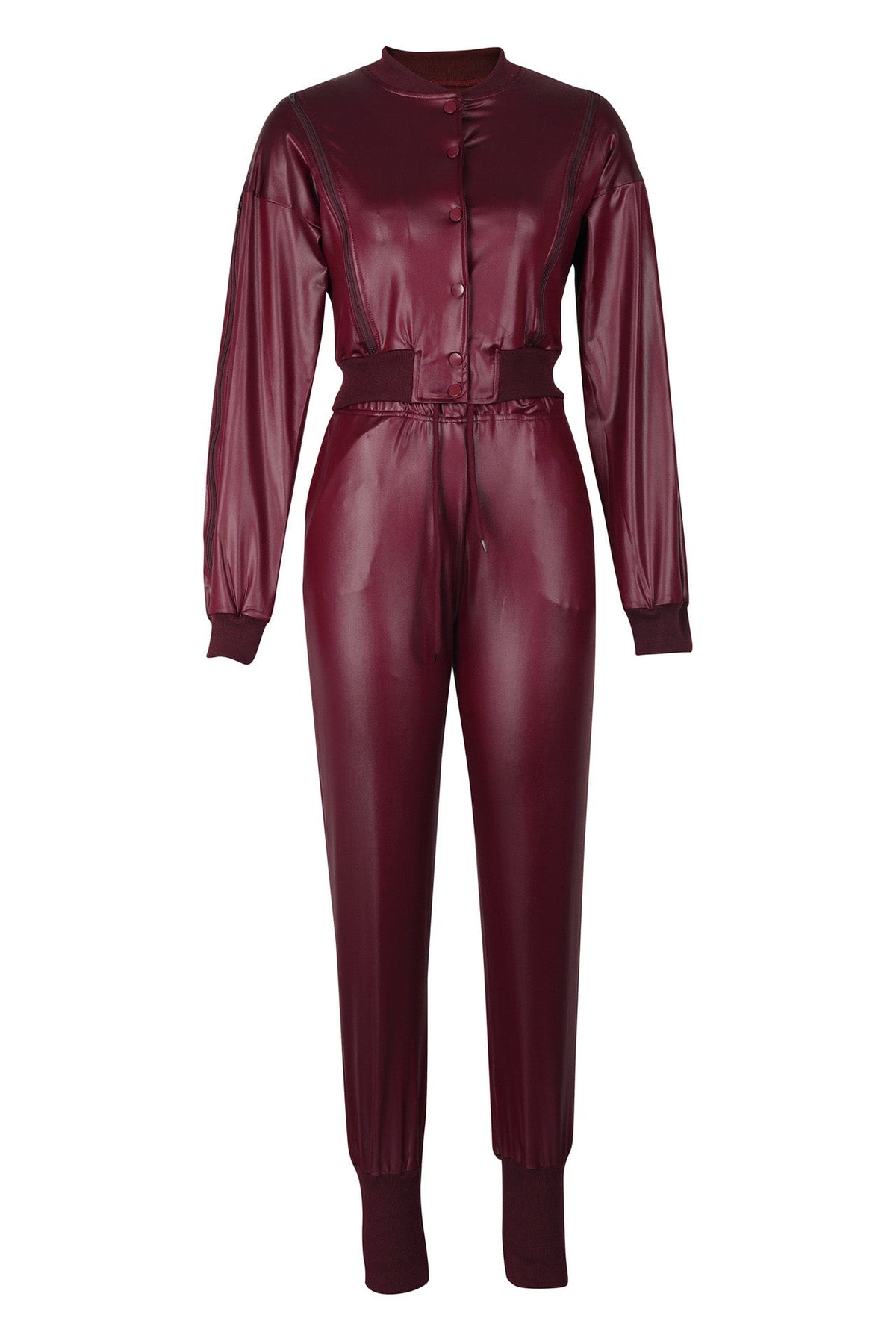 2-Piece Cutout Faux-Leather Bomber & Jogger Set Lavish Daily