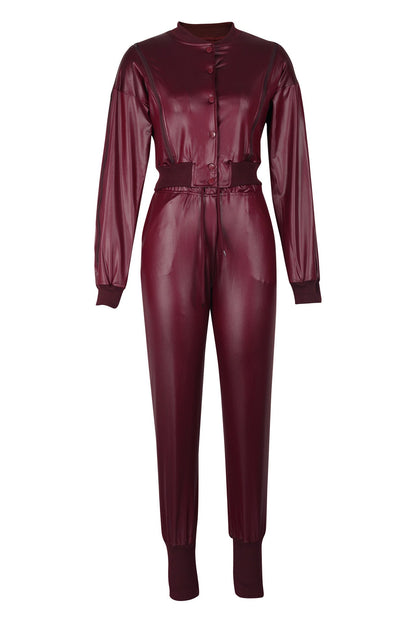 2-Piece Cutout Faux-Leather Bomber & Jogger Set Lavish Daily