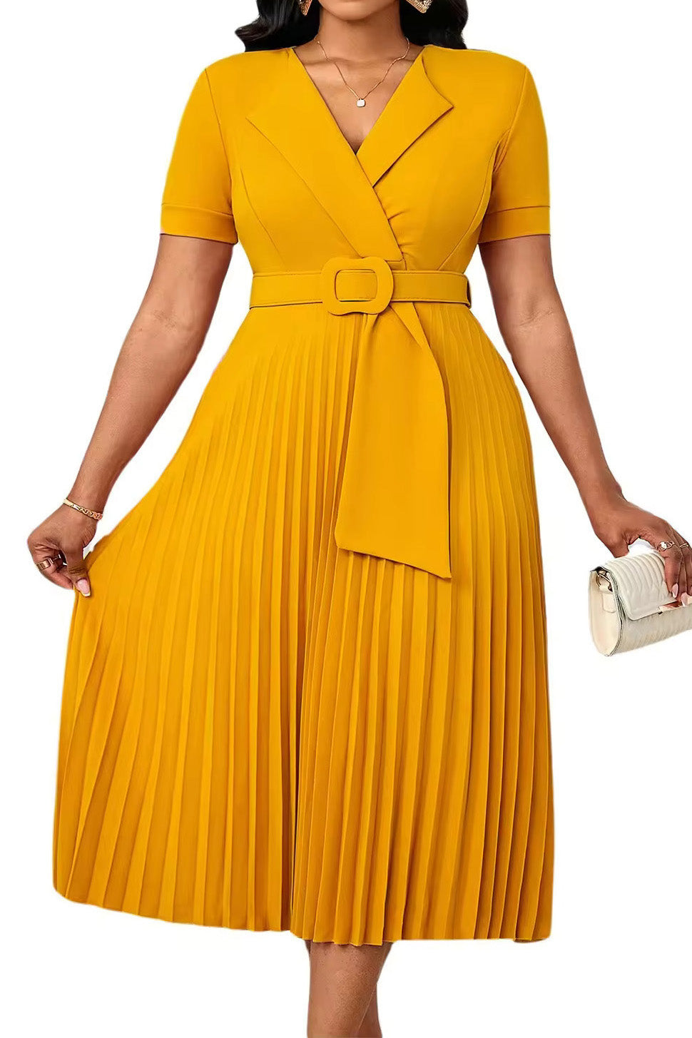 Pleated A-Line Blazer Midi Dress with Belt Lavish Daily