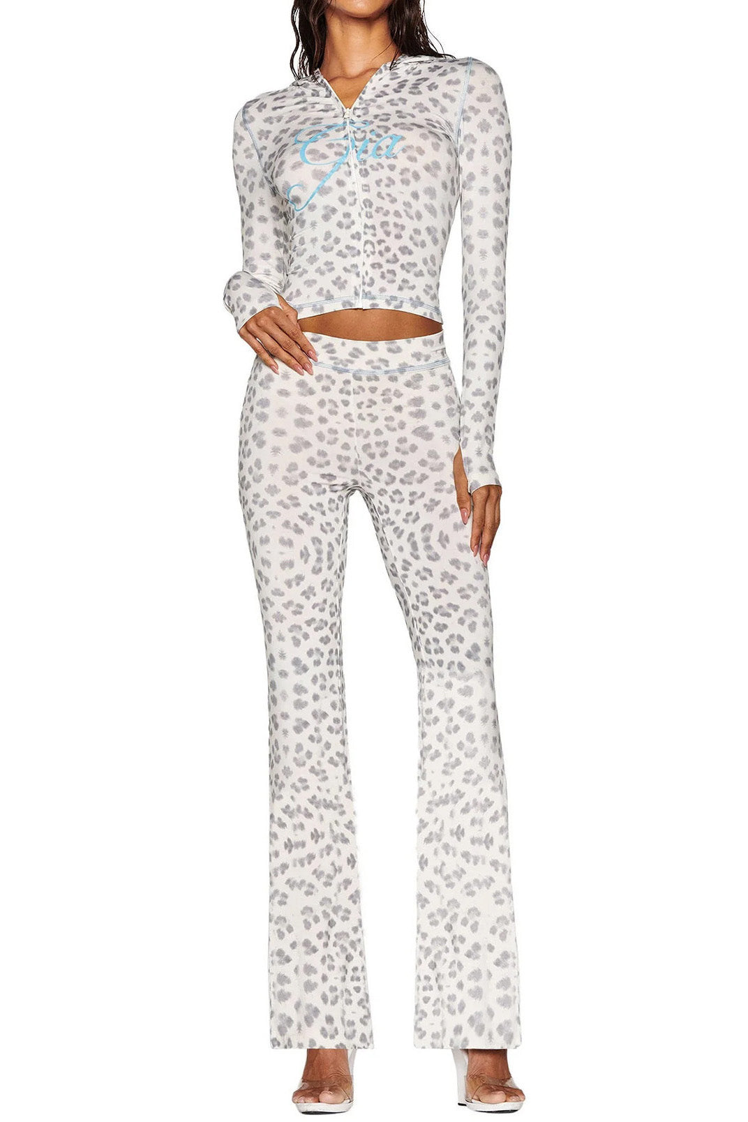 Leopard Print Zip Crop & Flare Set Lavish Daily