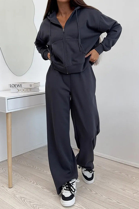 Hooded Zip Sweatshirt & Drawstring Pants Set Lavish Daily